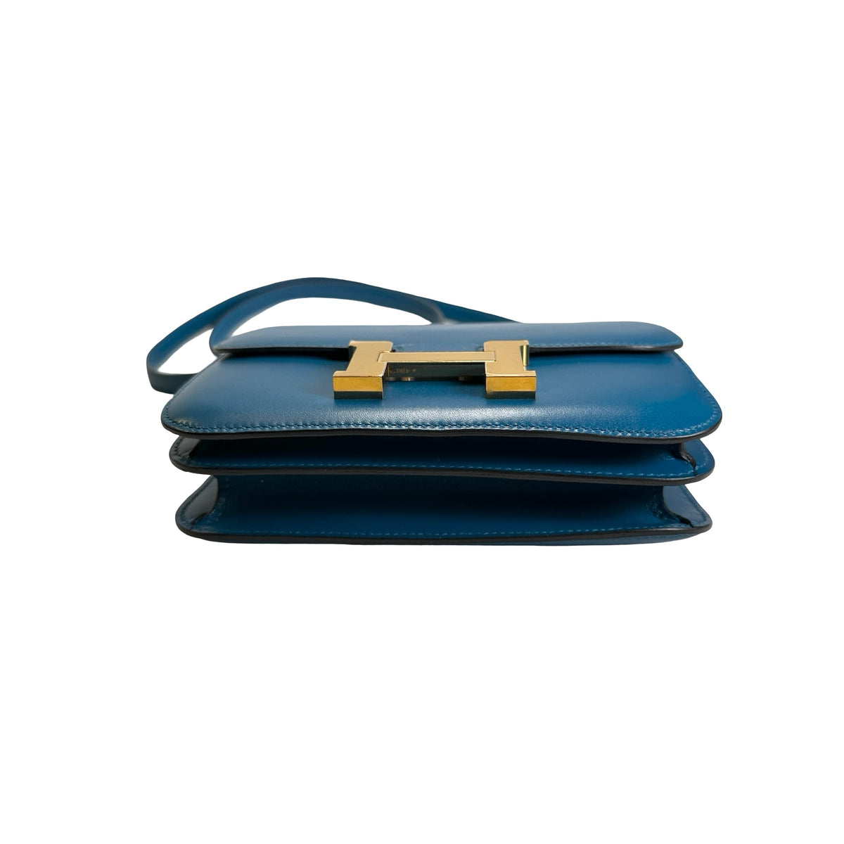 Used HERMES Epsom Leather Constance Shoulder Bag Blue Gold Hardware