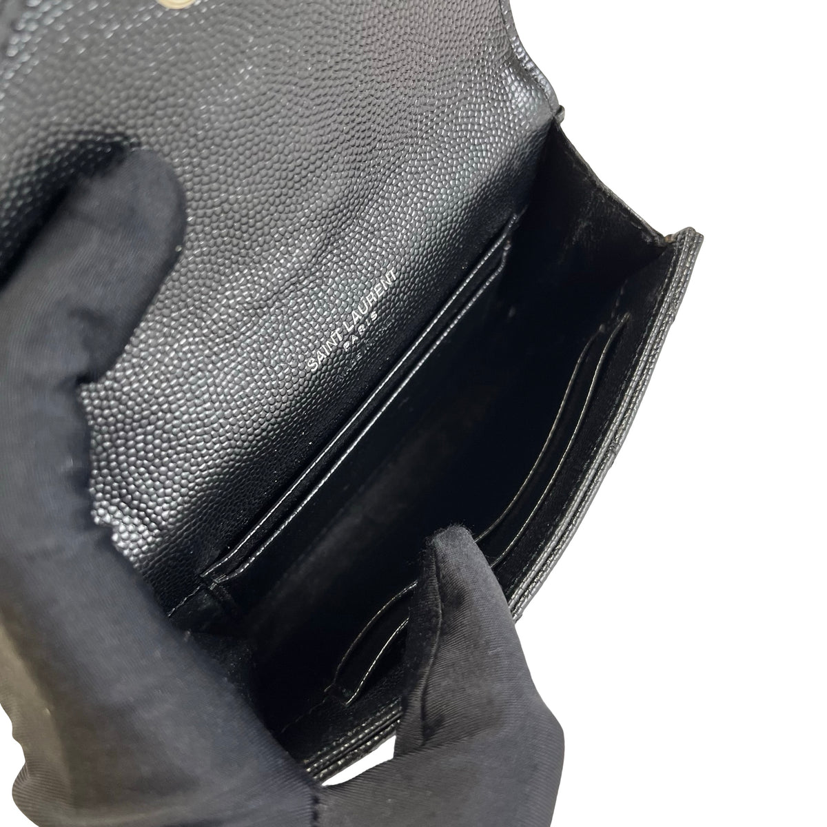 Used SAINT LAURENT Matelassé Caviar leather Monogram small Wallet Black Silver hardware