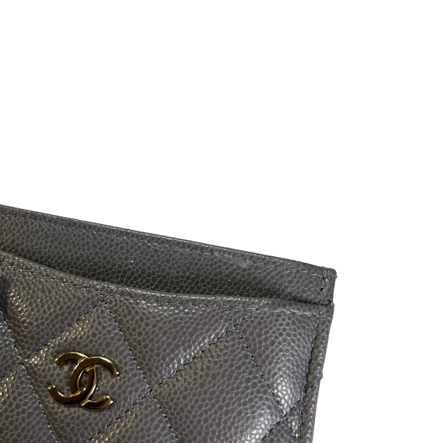 Used CHANEL Caviar Quilted Classic Card Case Grey Gold