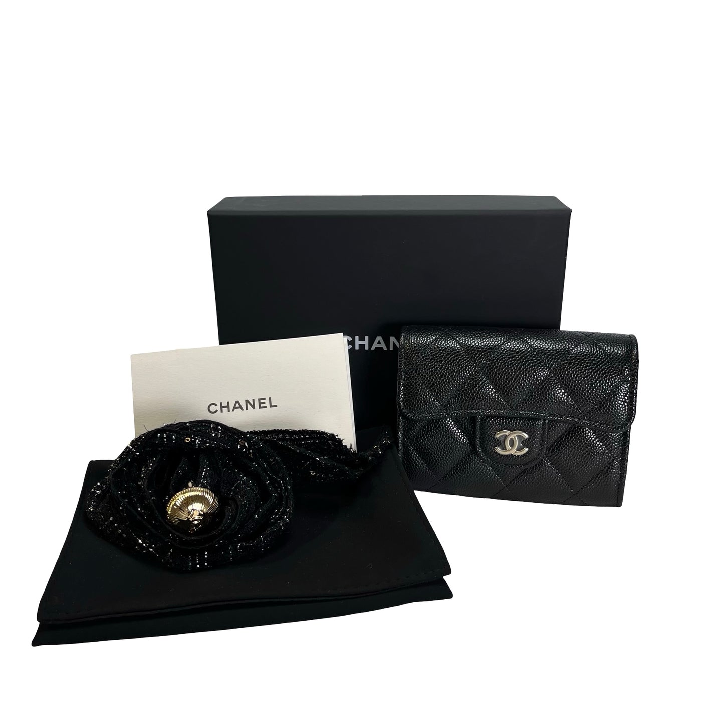 Brand New CHANEL Quilted Caviar Classic Flap Card Holder Card case Black PHW