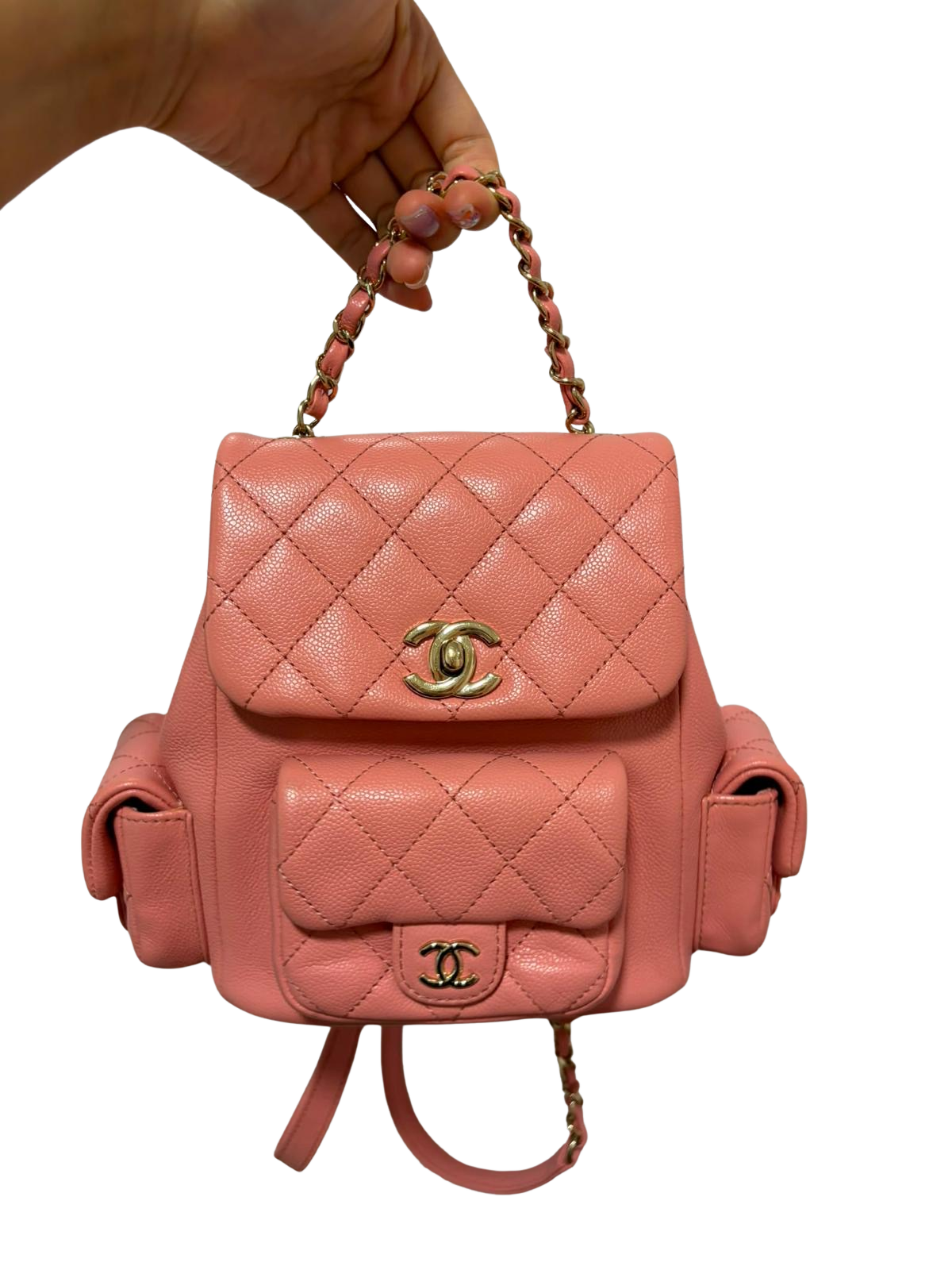 Used CHANEL Caviar Quilted 23K Duma Small Backpack Pink Gold Hardware