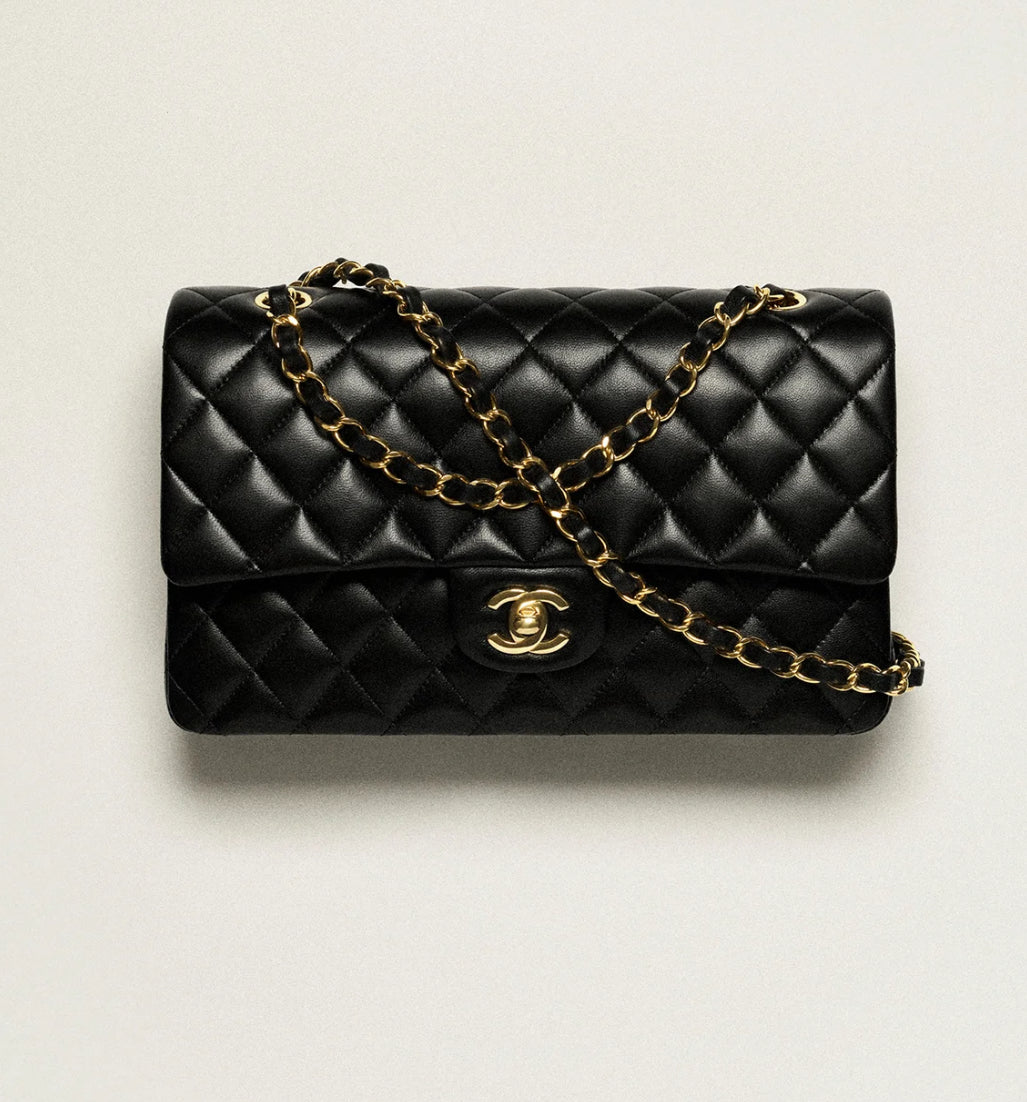 Used Chanel Lambskin Leather CF 25 Shoulder Bag Black GHW