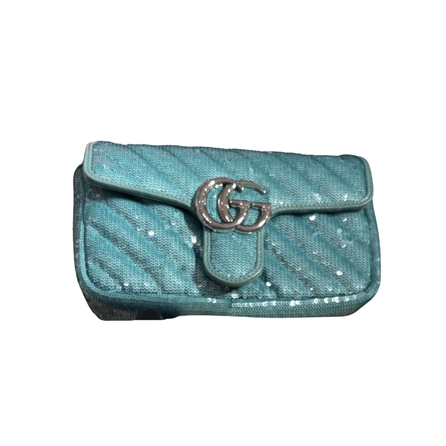 Used GUCCI Sequin Marmont Small Chain Shoulder Bag Blue