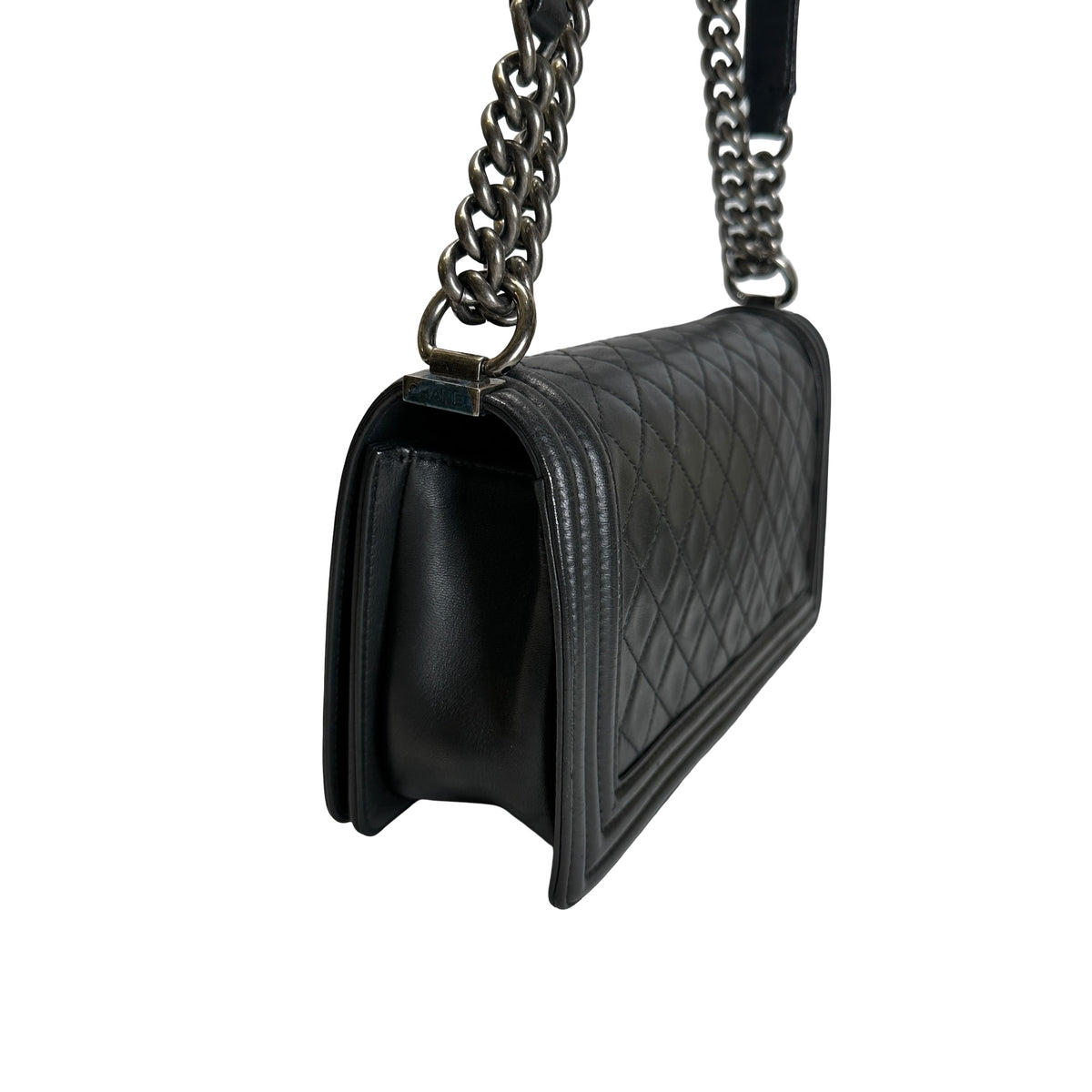 Used CHANEL Quilted Calfskin Boy Bag Shoulder Bag Black Silver