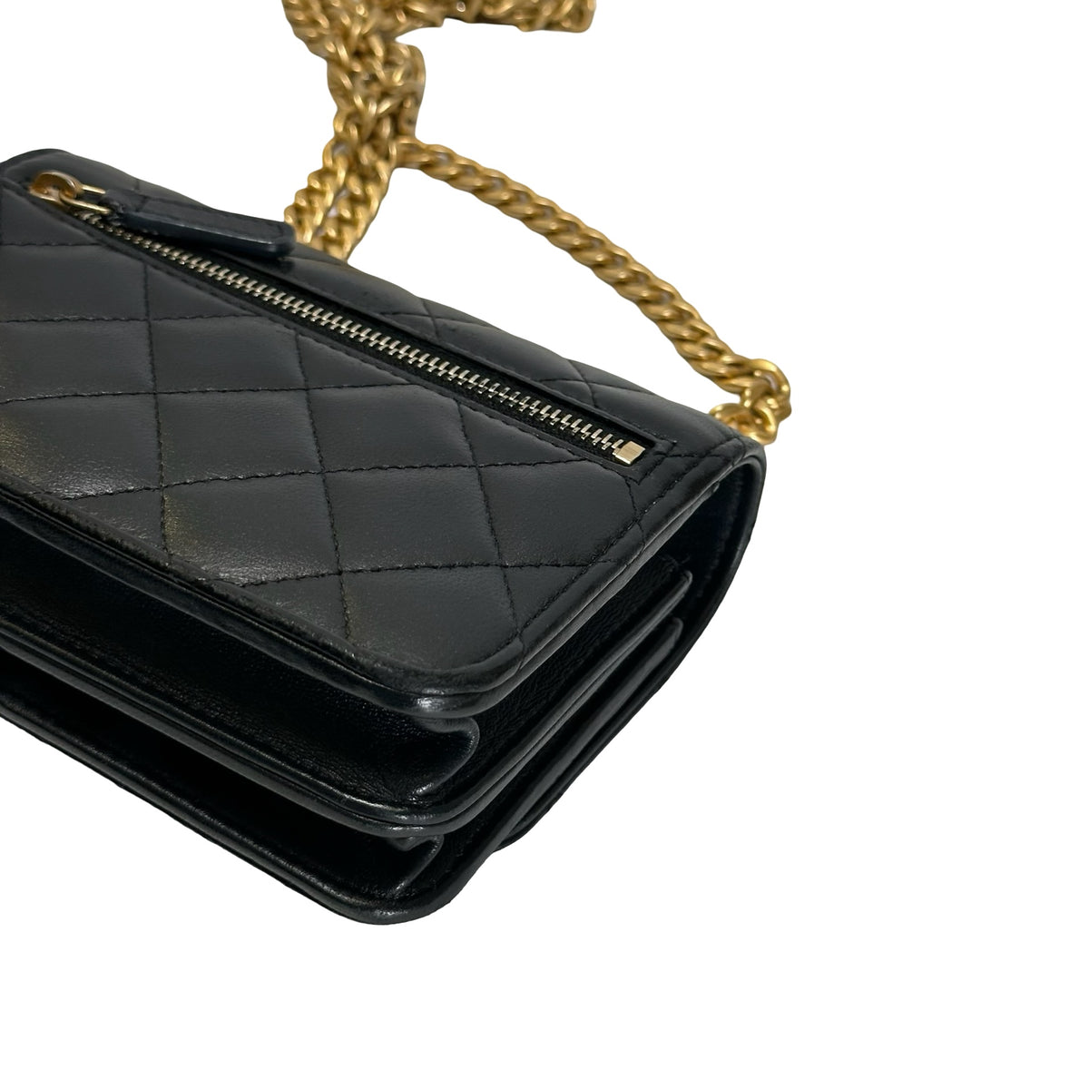 Used CHANEL Quilted Lambskin Mini Flap Bag Mini Flag Bag with Gold Ball Black Gold