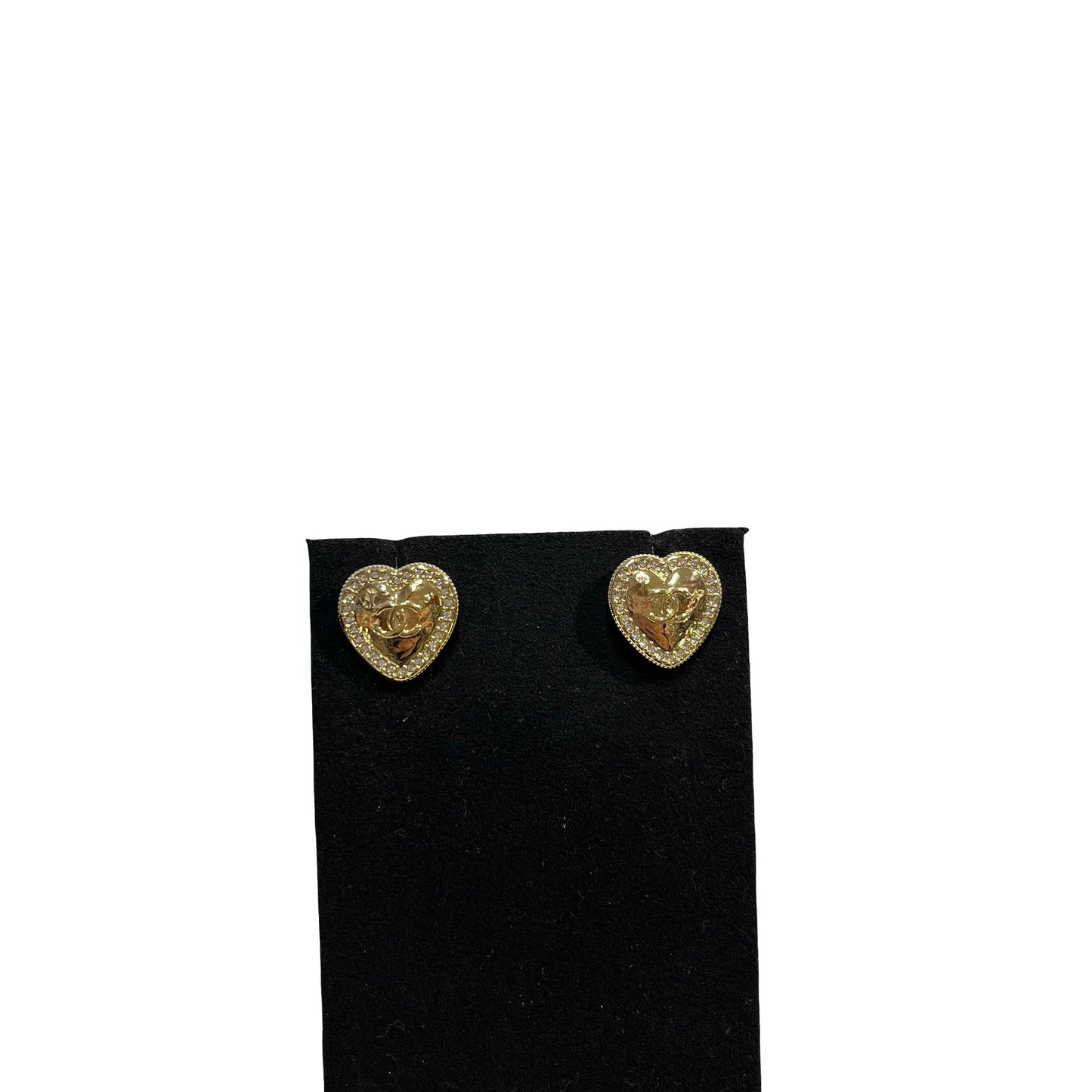 Used CHANEL Rhinestone CC Heart Stud Earrings Earrings Gold Clear