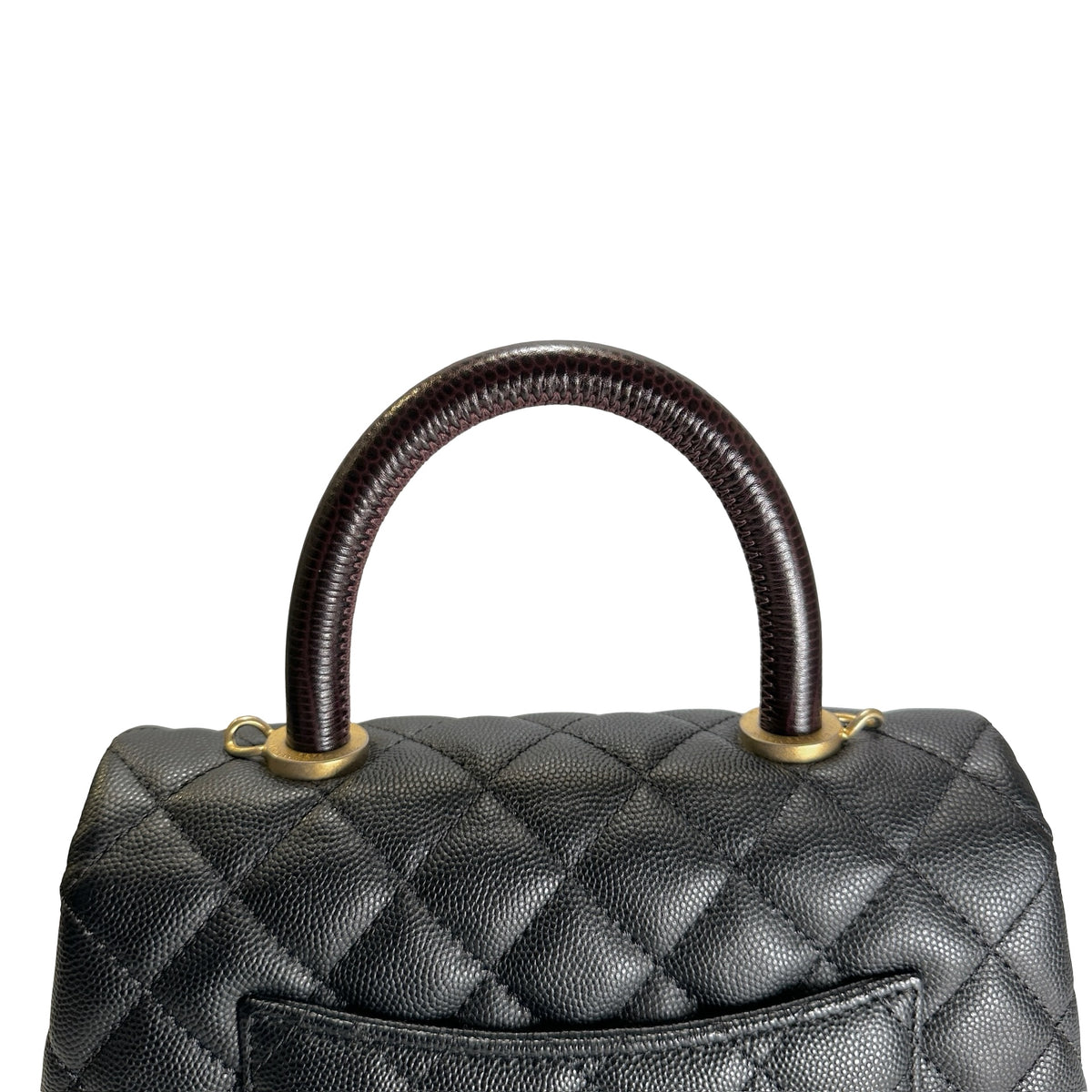 Used CHANEL Quilted Caviar Leather Coco Handle Handbag Black Gold