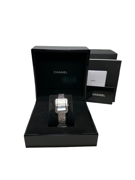 CHANEL Tweed Boy-Friend Tweed Watch Silver Black PHW