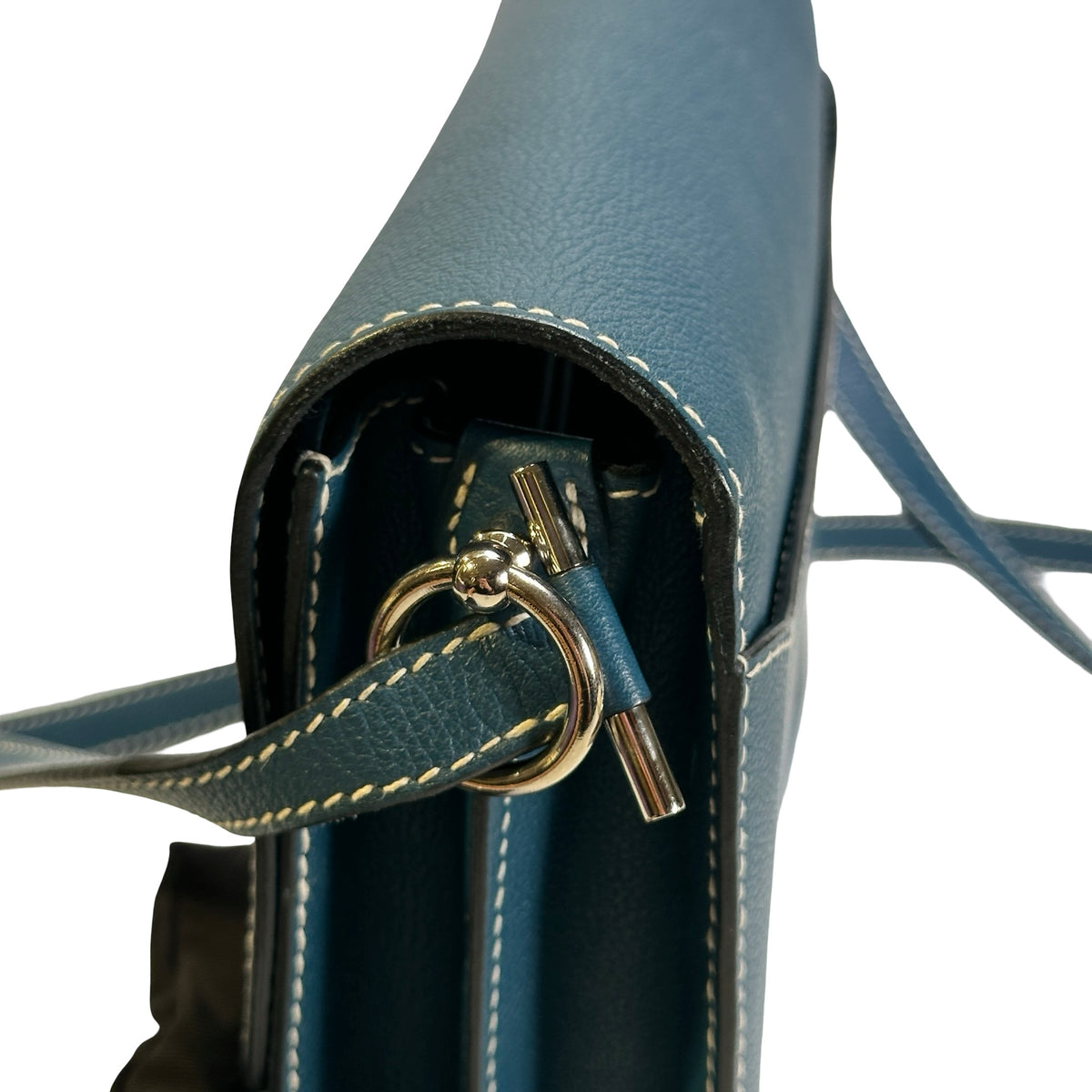 Used HERMES Leather Roulis Shoulder Bag Blue PHW
