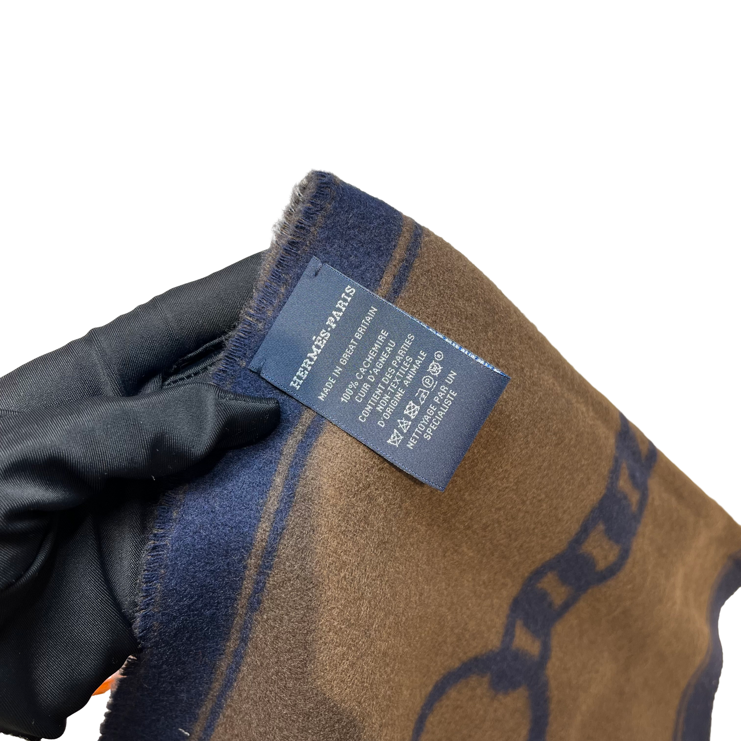 New HERMÈS Cashmere Scarf Scarf Navy Brown