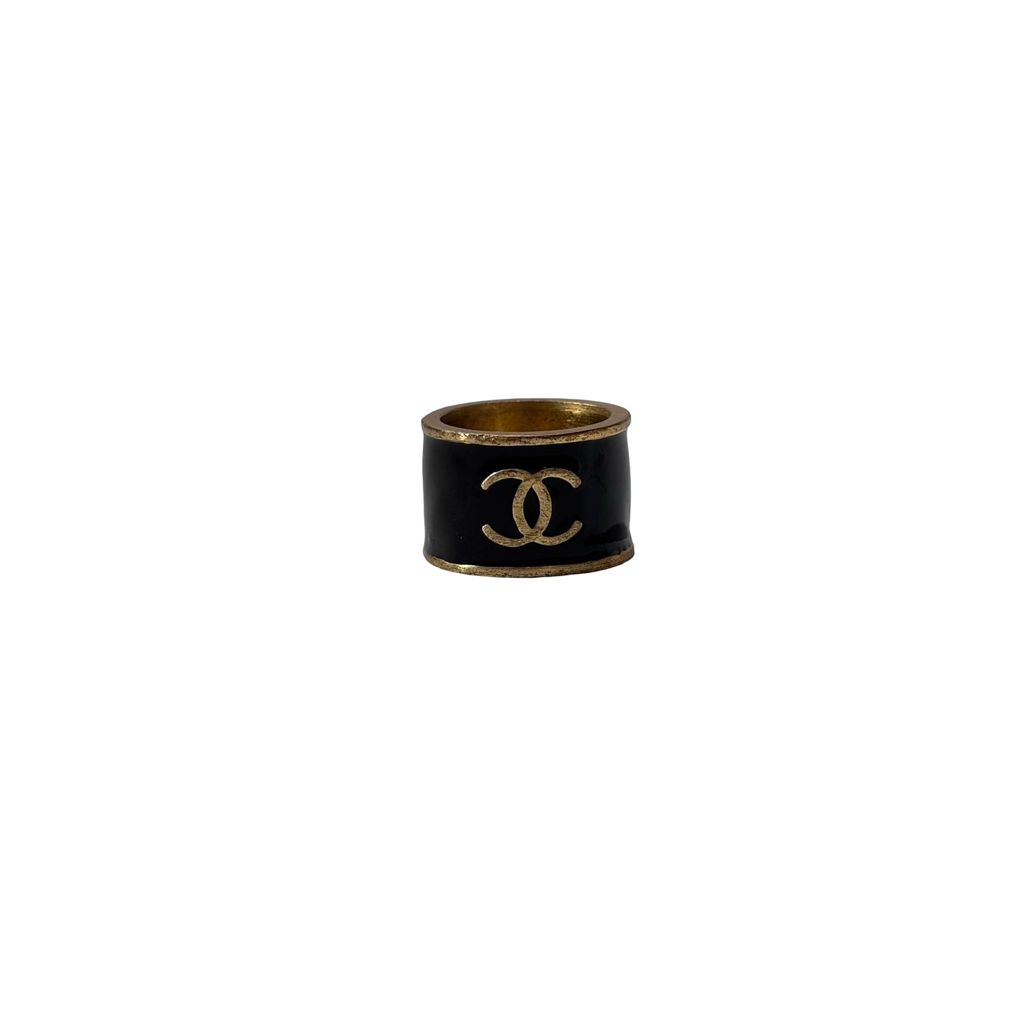Used CHANEL CC Logo Vintage Ring Accessories Black GHW