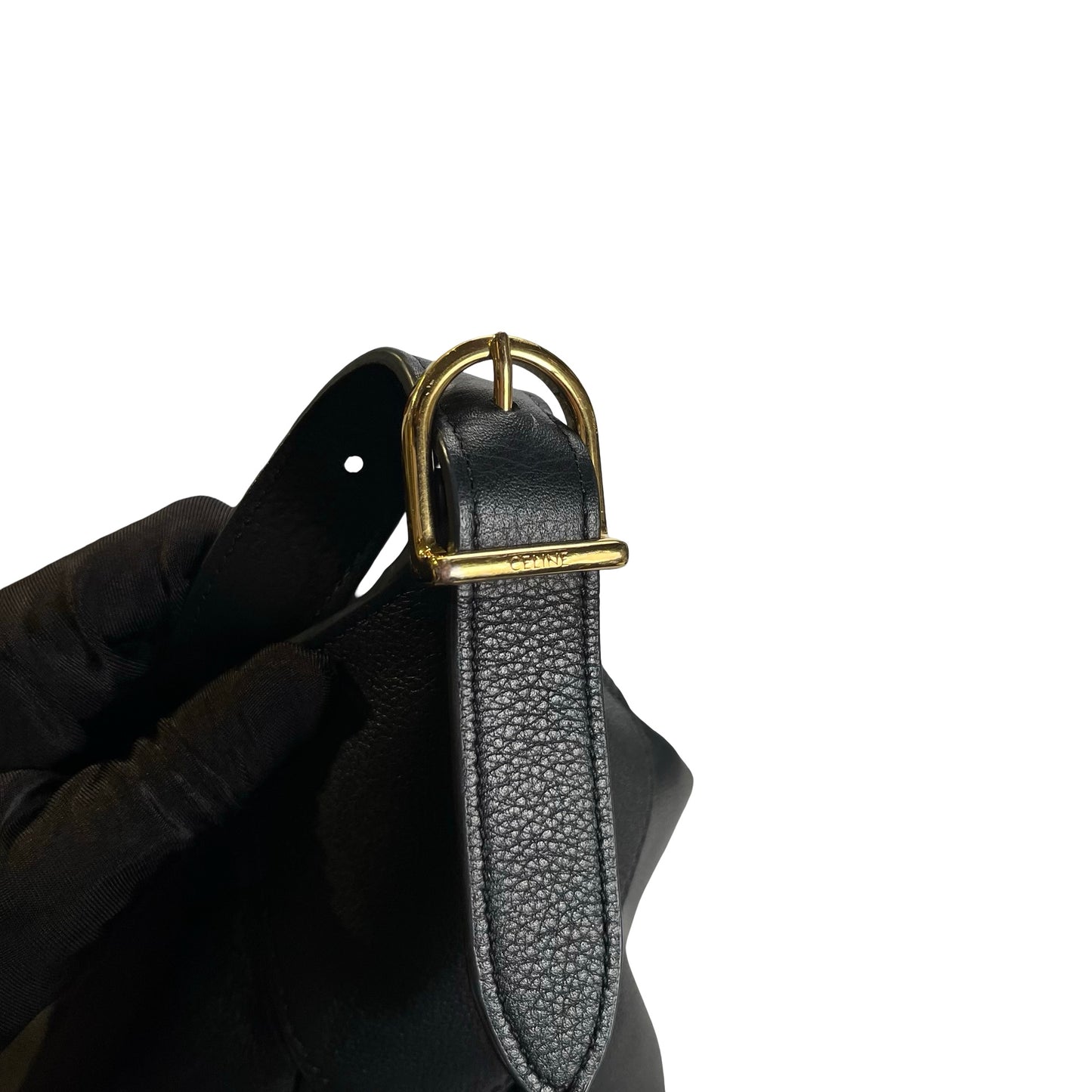 Used CELINE Leather Sangle Bucket Bag Shoulder Bag Black