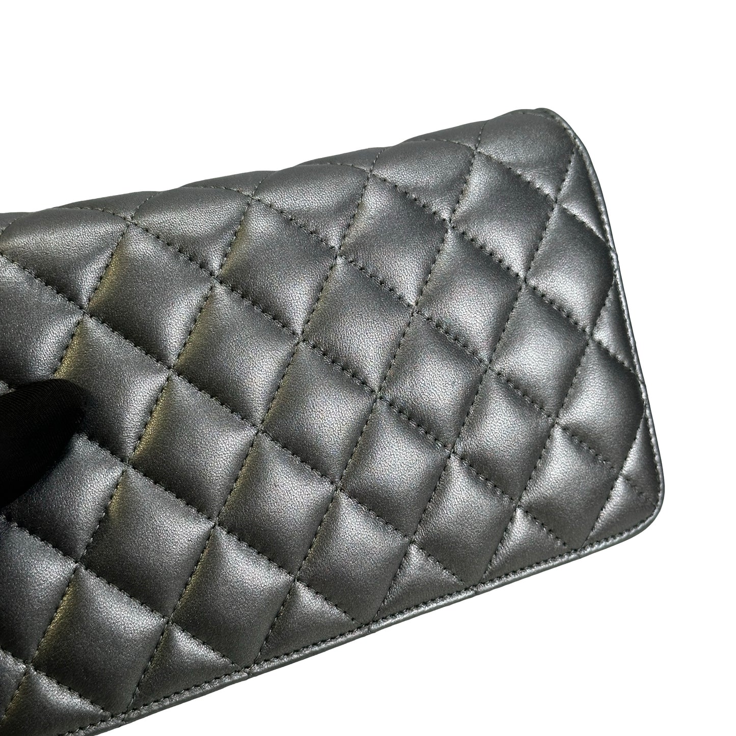 Used CHANEL Quilted Leather Quilted Shoulder Bag Silver Black
