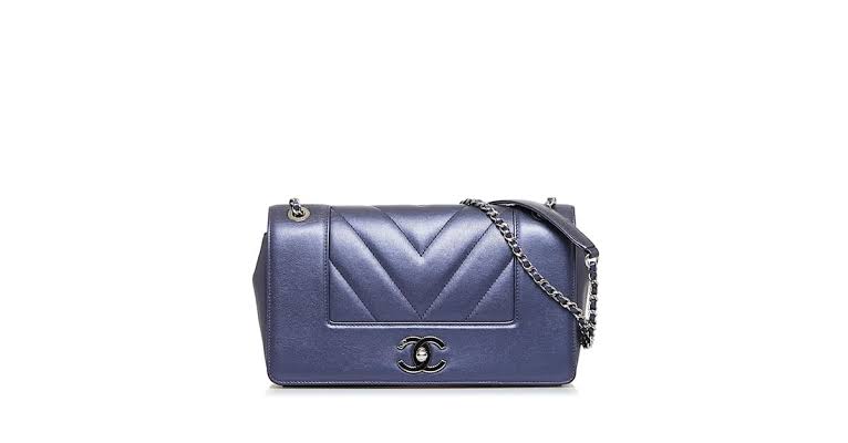 Used CHANEL Mademoiselle Flap Bag Chain Shoulder Bag Navy Blue PHW