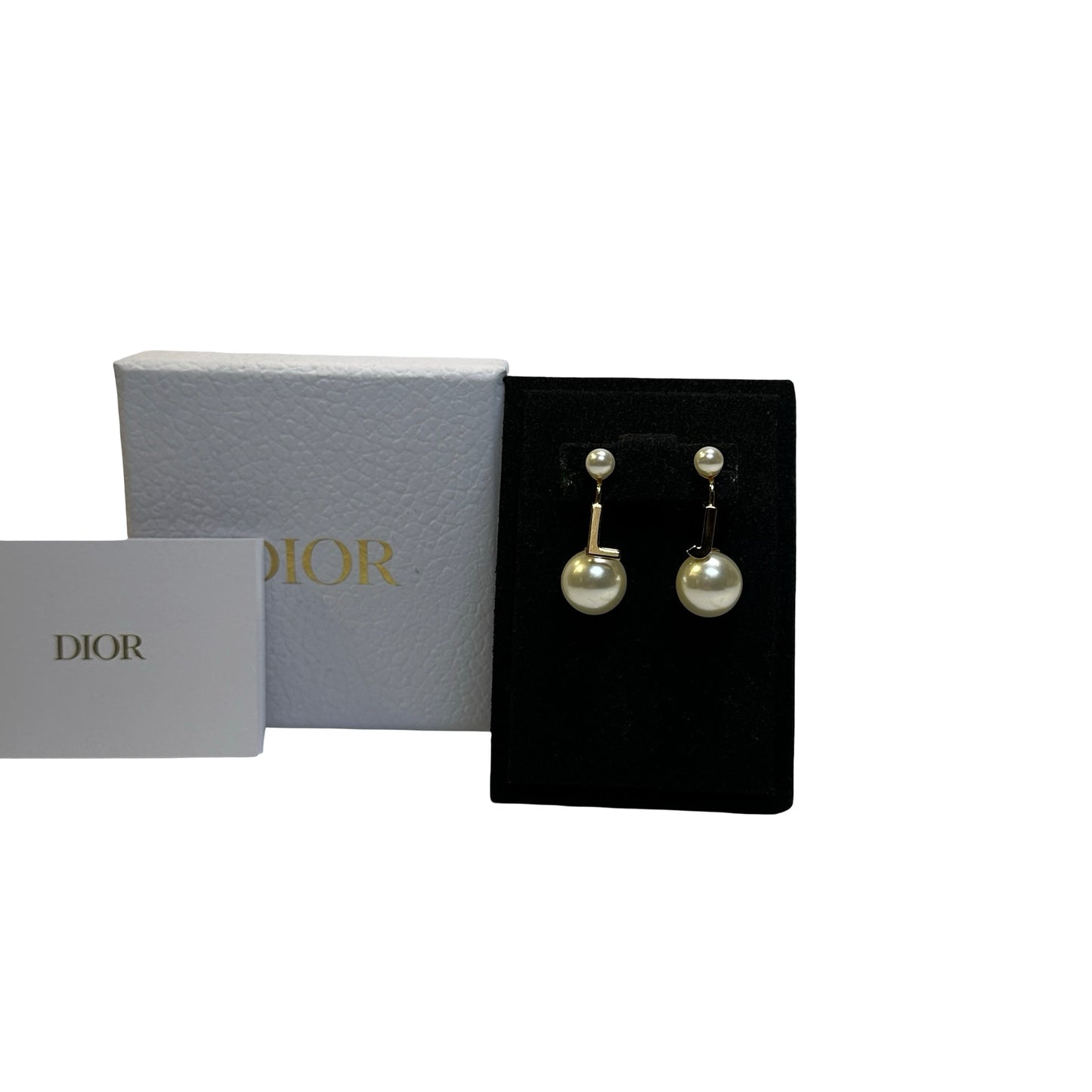 DIOR Resin Pearl Tribales Earrings Gold White