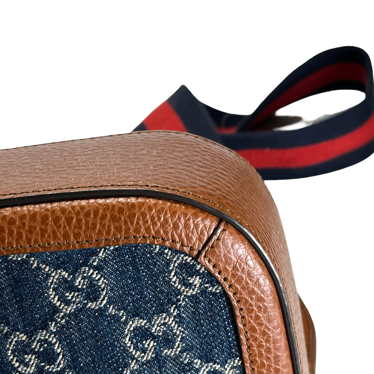 Used GUCCI GG Canvas Leather Trim Horsebit 1955 Mini Bag Shoulder Bag Blue Brown