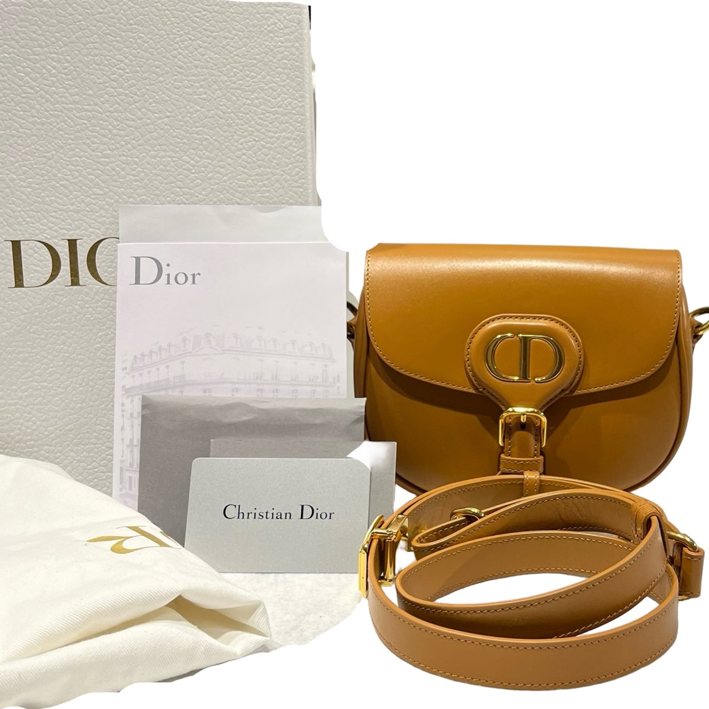Used CHRISTIAN DIOR Calfskin Leather Bobby Cross Body Bag Brown GHW