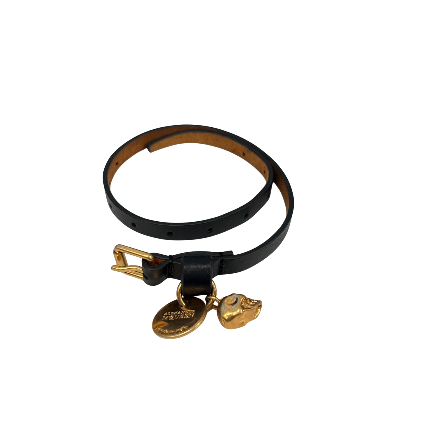 Used ALEXANDER MCQUEEN Leather Skull Wrap Leather Bracelet BRACELET Black Gold