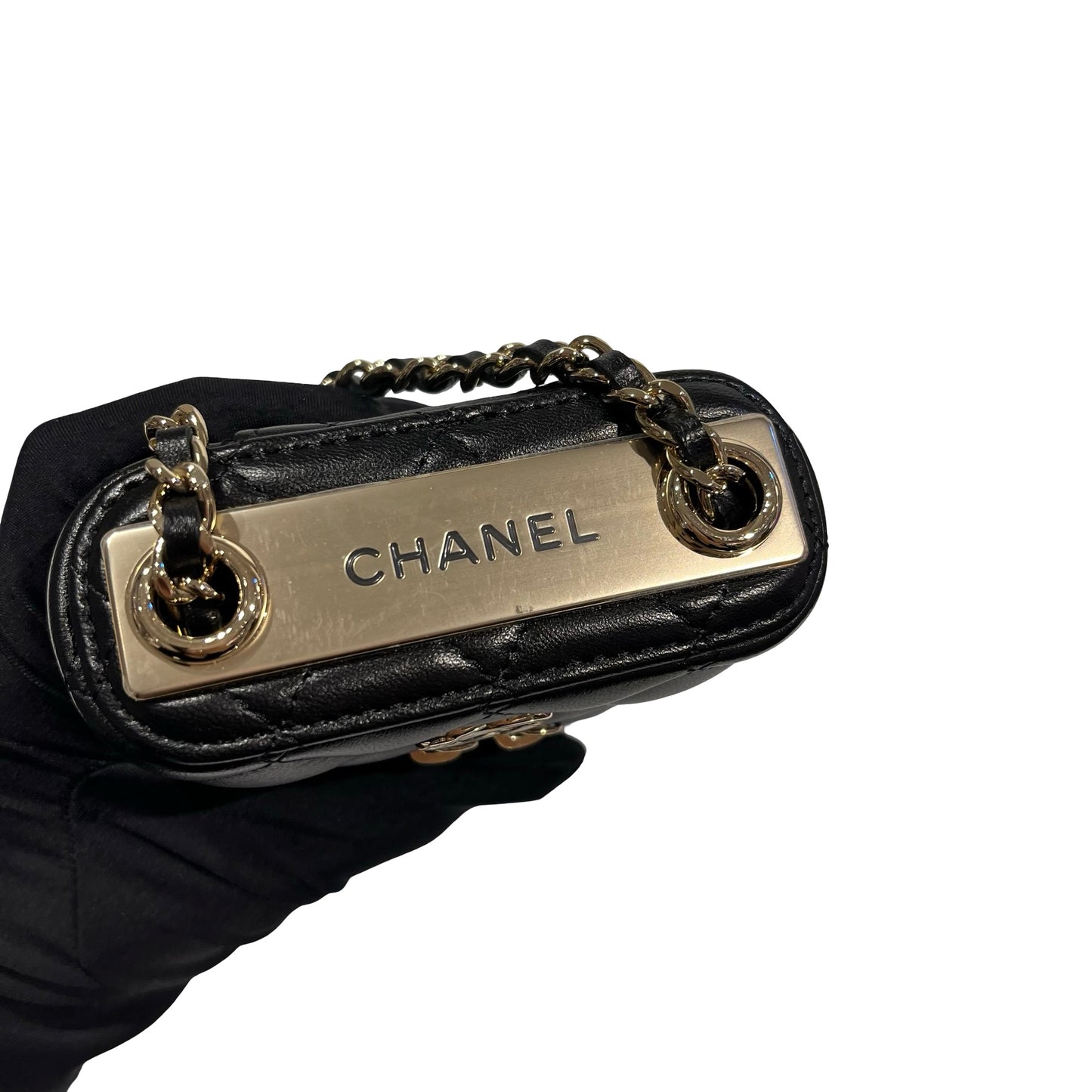 Used CHANEL Lambskin Leather Cross Body Bag Black GHW