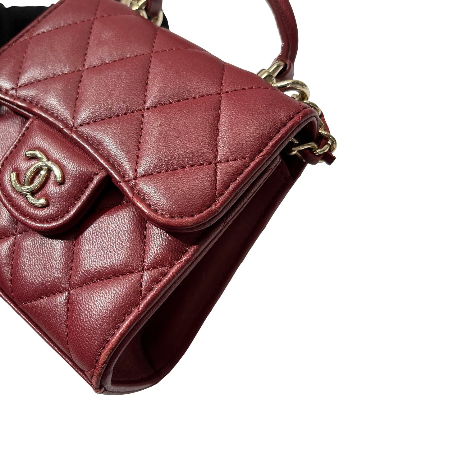 Used CHANEL Lambskin Leather Mini Handle Mini Bag GHW Red