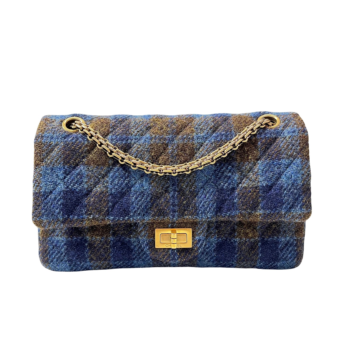 Used CHANEL Tweed 2.55 medium 28 Cross Body Bag Blue