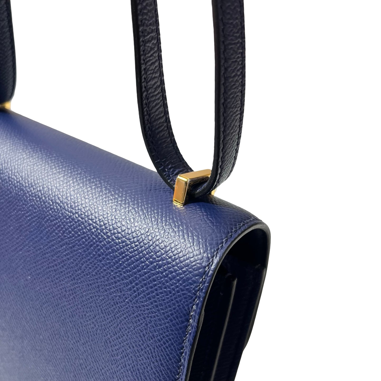 Used HERMÈS Calfskin Leather Mini Constance Cross Body Bag Blue