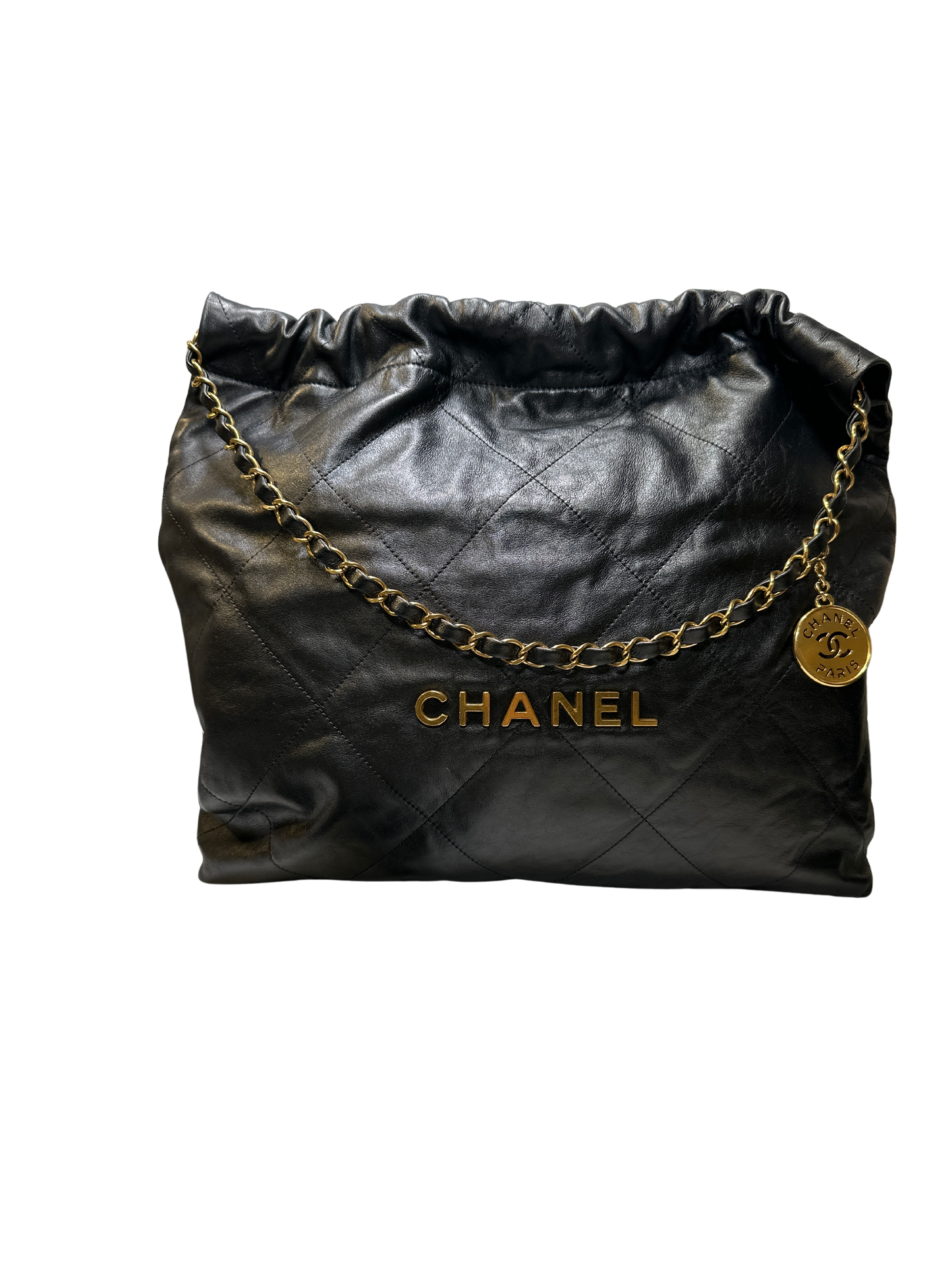 Used CHANEL Lambskin Leather 22 Handbag Black GHW