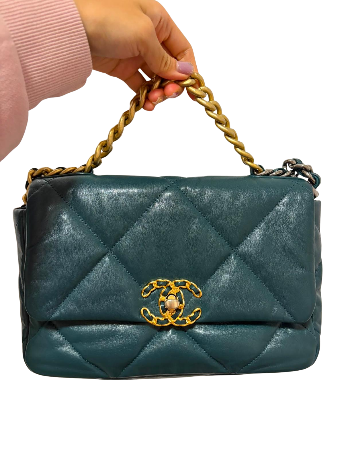 Used CHANEL Quilted Lambskin 19 Bag Handbag Green