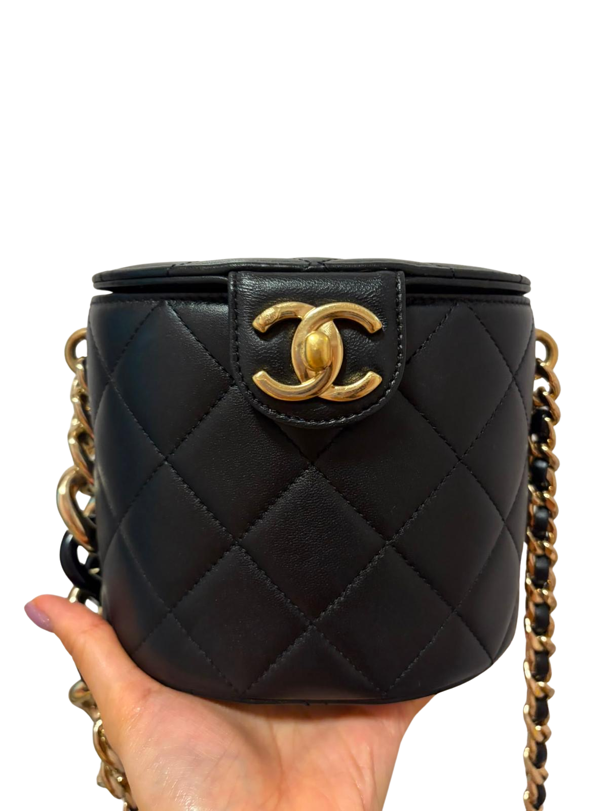 Used CHANEL Quilted Lambskin Resin Elegant Vanity Case Vanity case Black Gold Hardware