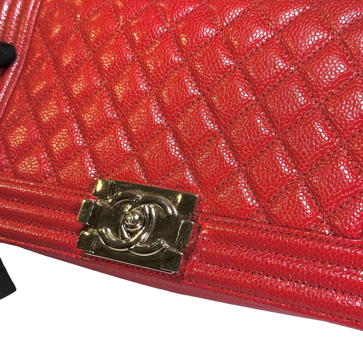 Used CHANEL Calfskin Boy Cross body bag Red GHW