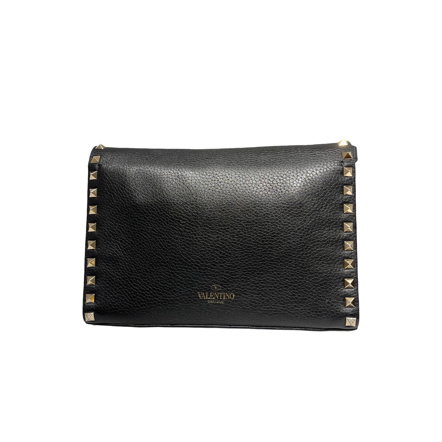 Used Valentino Calfskin Leather Cross Body Bag Black GHW