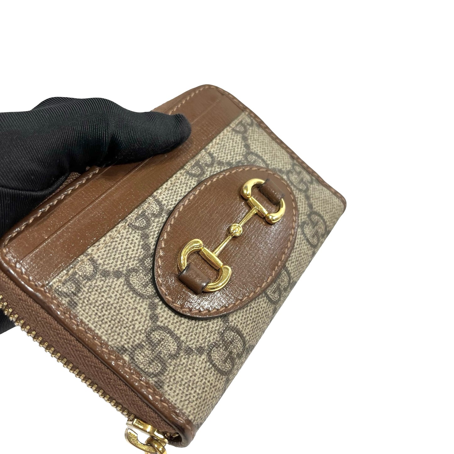 Used GUCCI GG supreme canvas Leather Gucci Horsebit 1955 ZIp around Wallet Coin Purse Brown