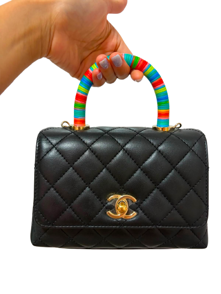 Used CHANEL Lambskin Coco Handle Mini Two Way Shoulder Bag Black GHW