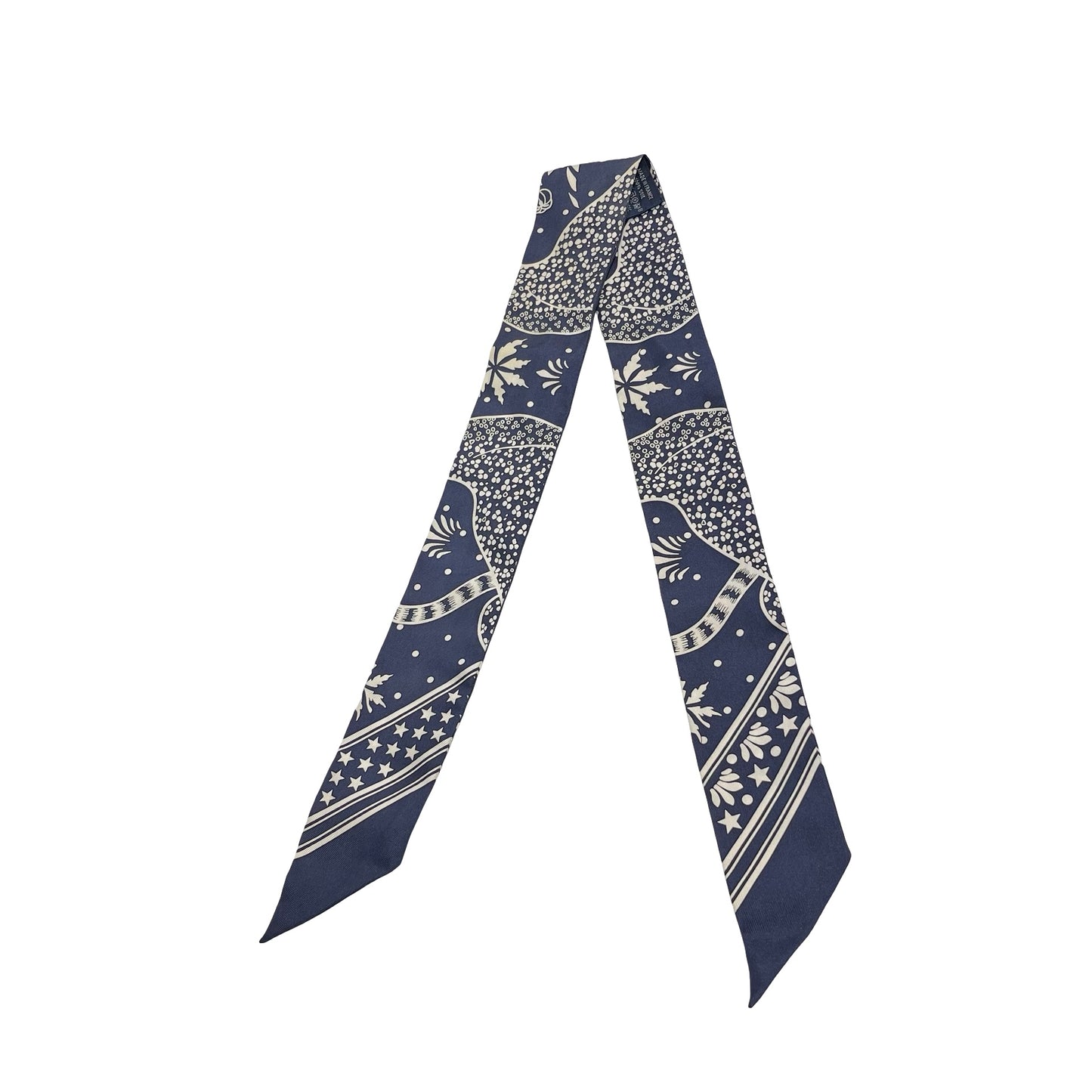 Used HERMES Silk Les Leopards Bandana Twilly Navy White