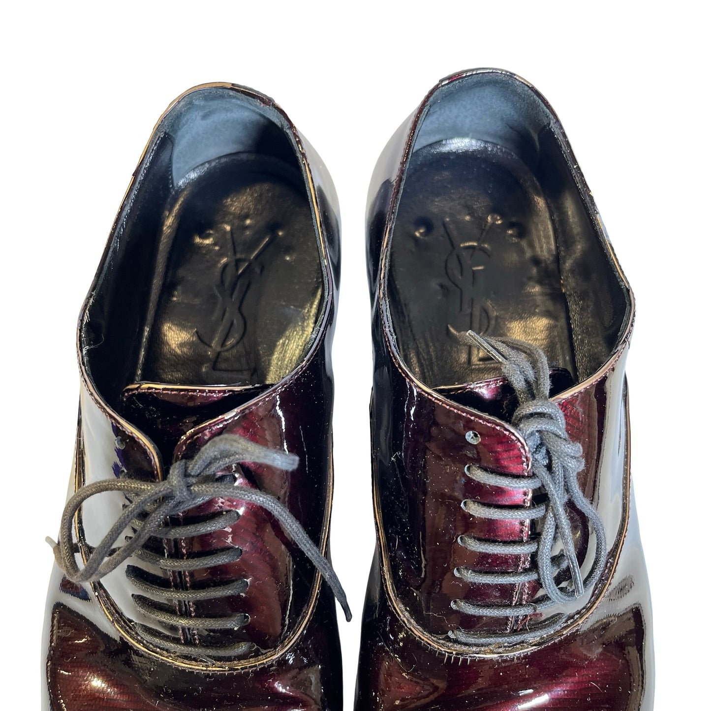 Used YSL Patent Leather Patent Leather Oxford Shoes Shoes Burgundy
