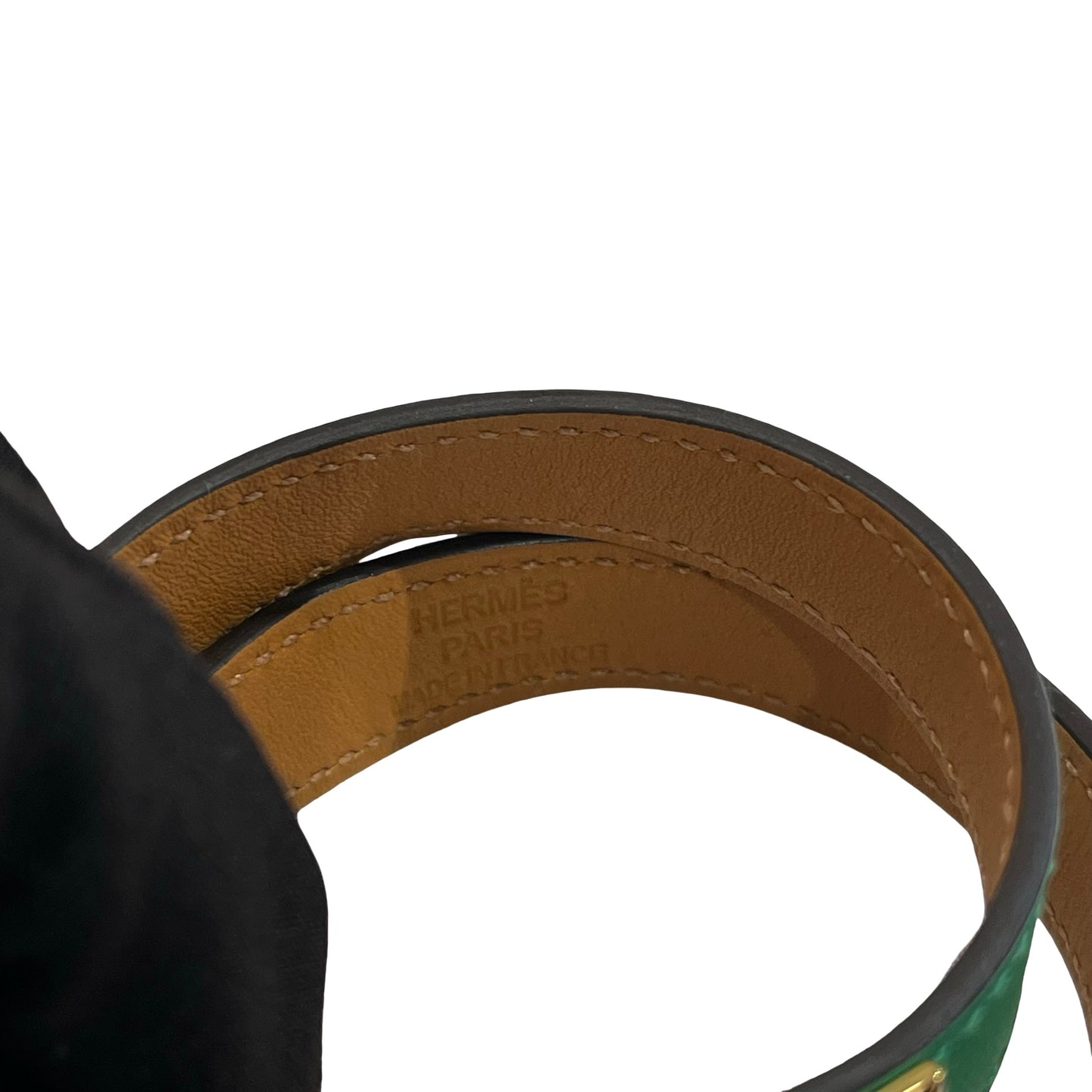 Used HERMES Leather Kelly Double Tour Bracelet BRACELET Green Gold