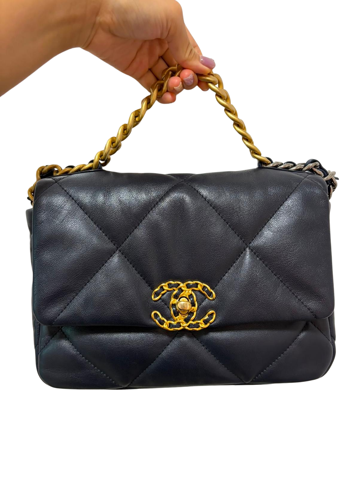 Used CHANEL Lambskin 19 Bag Handbag Dark Navy