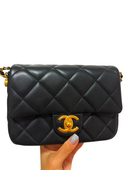 Used CHANEL Lambskin 21K My Perfect Mini Pearl Chain Chain Shoulder Bag Black GHW