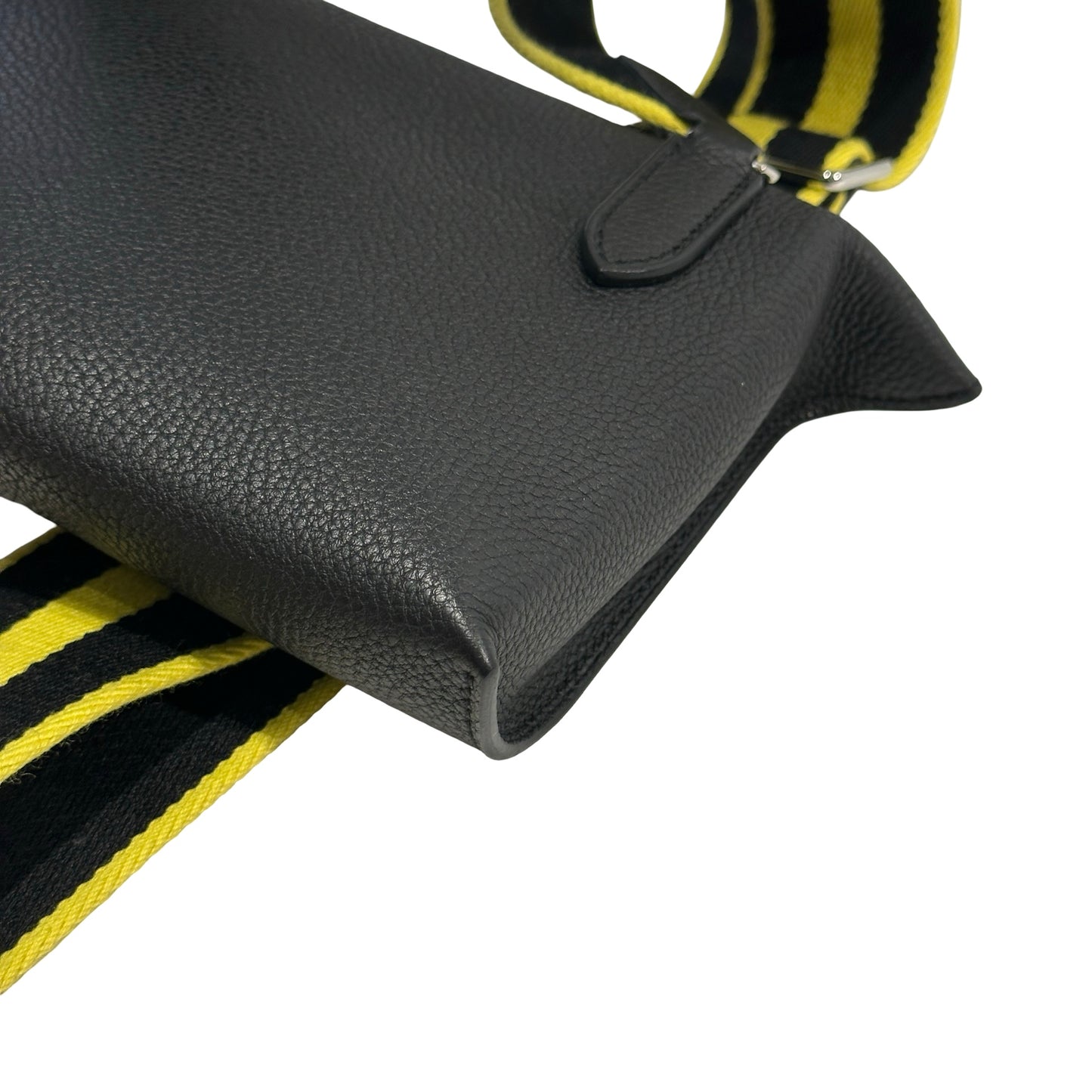 Used HERMES Clemence Leather VIDEPOCHES Shoulder Bag Black PHW