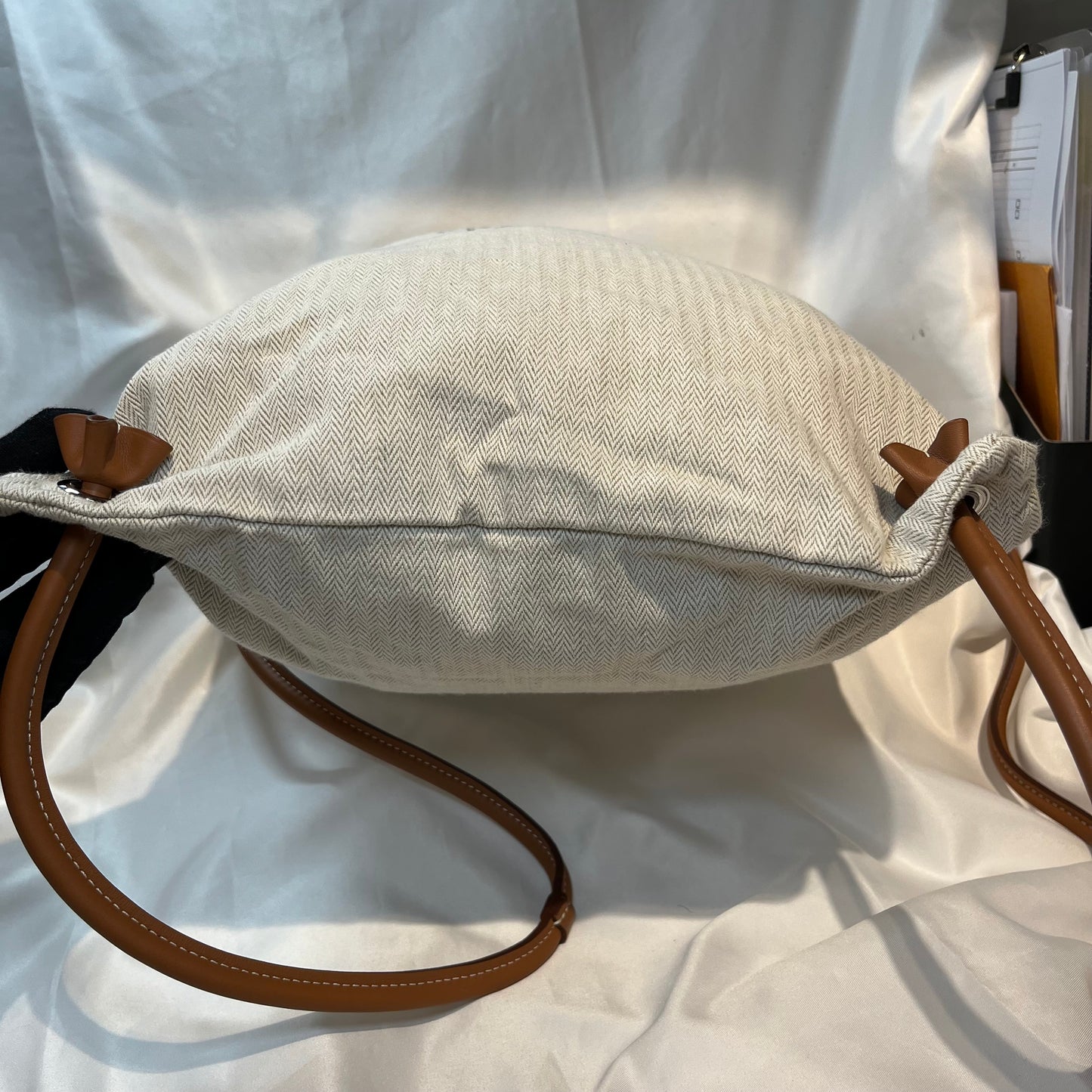 Used HERMÈS Maline Bag Drawstring Bag Beige PHW Vert Cypress (VY)