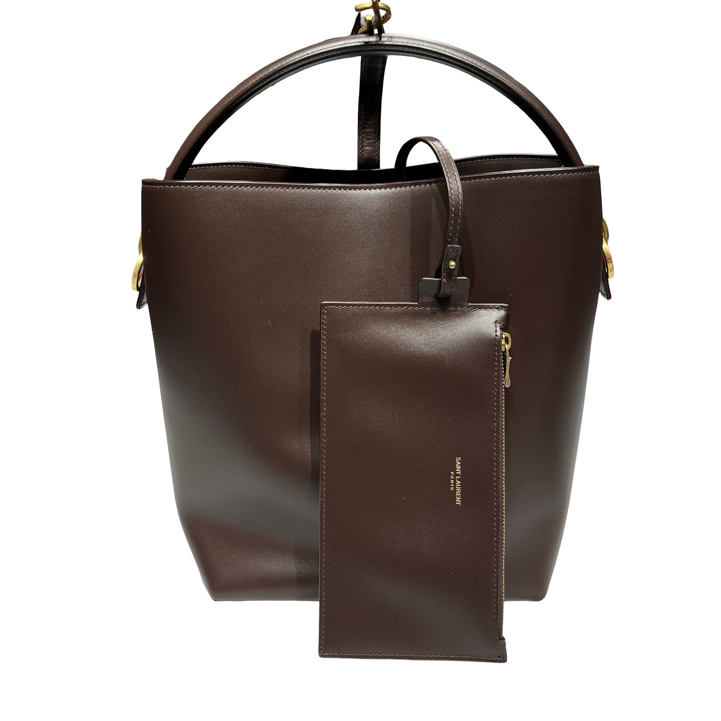 New SAINT LAURENT Vanity Bucket Bucket Bag Brown GHW
