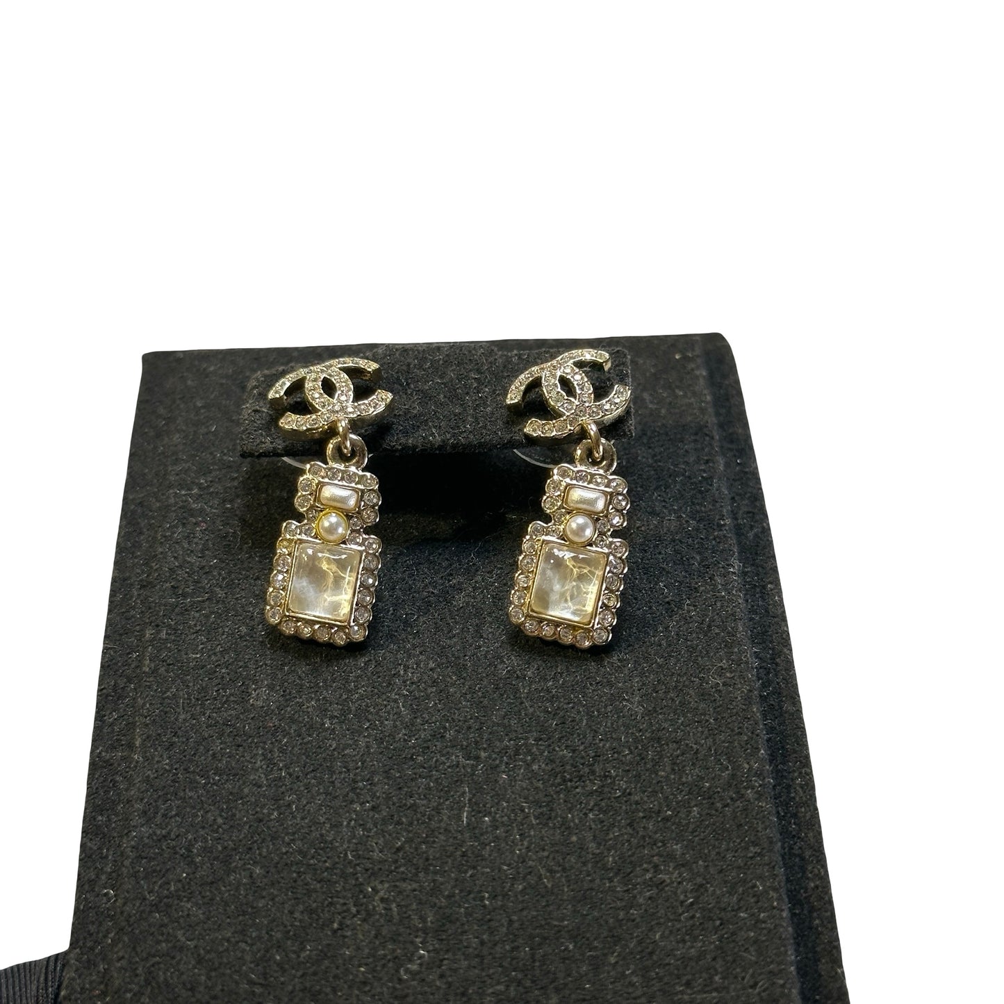 CHANEL CC Logo Crystal CC Crystal Drop Earrings Earrings Gold Clear