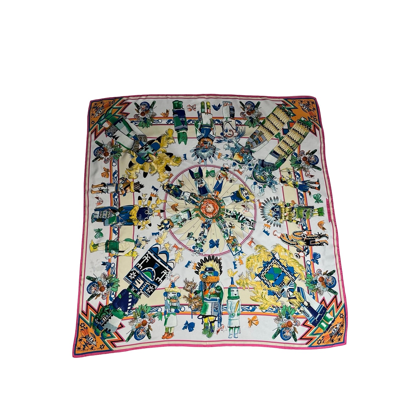 Used HERMES Silk 90x90 Scarf Scarf Pink White Multicolor