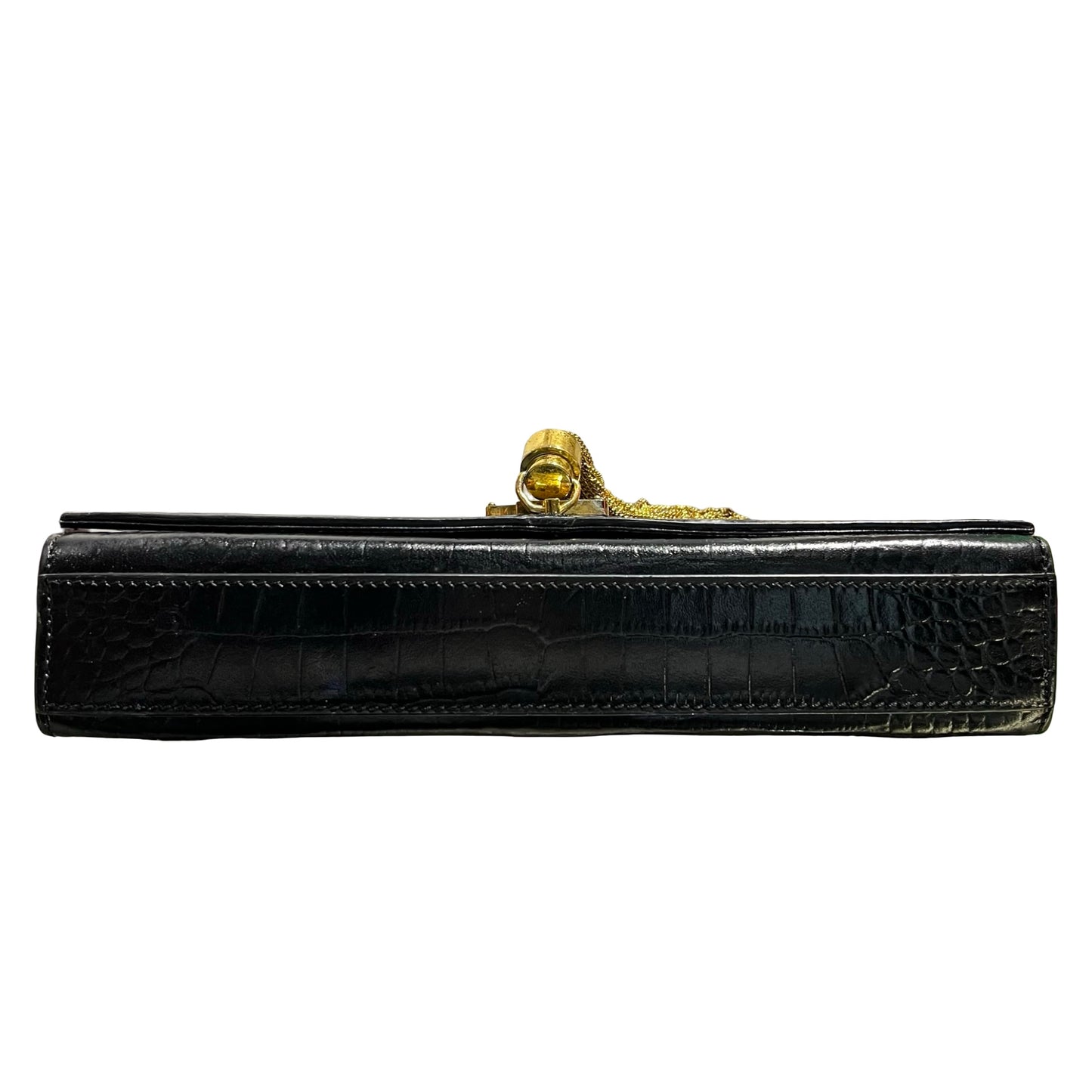 Used SAINT LAURENT Crocodile-Embossed Kate Medium Shoulder Bag Black GHW