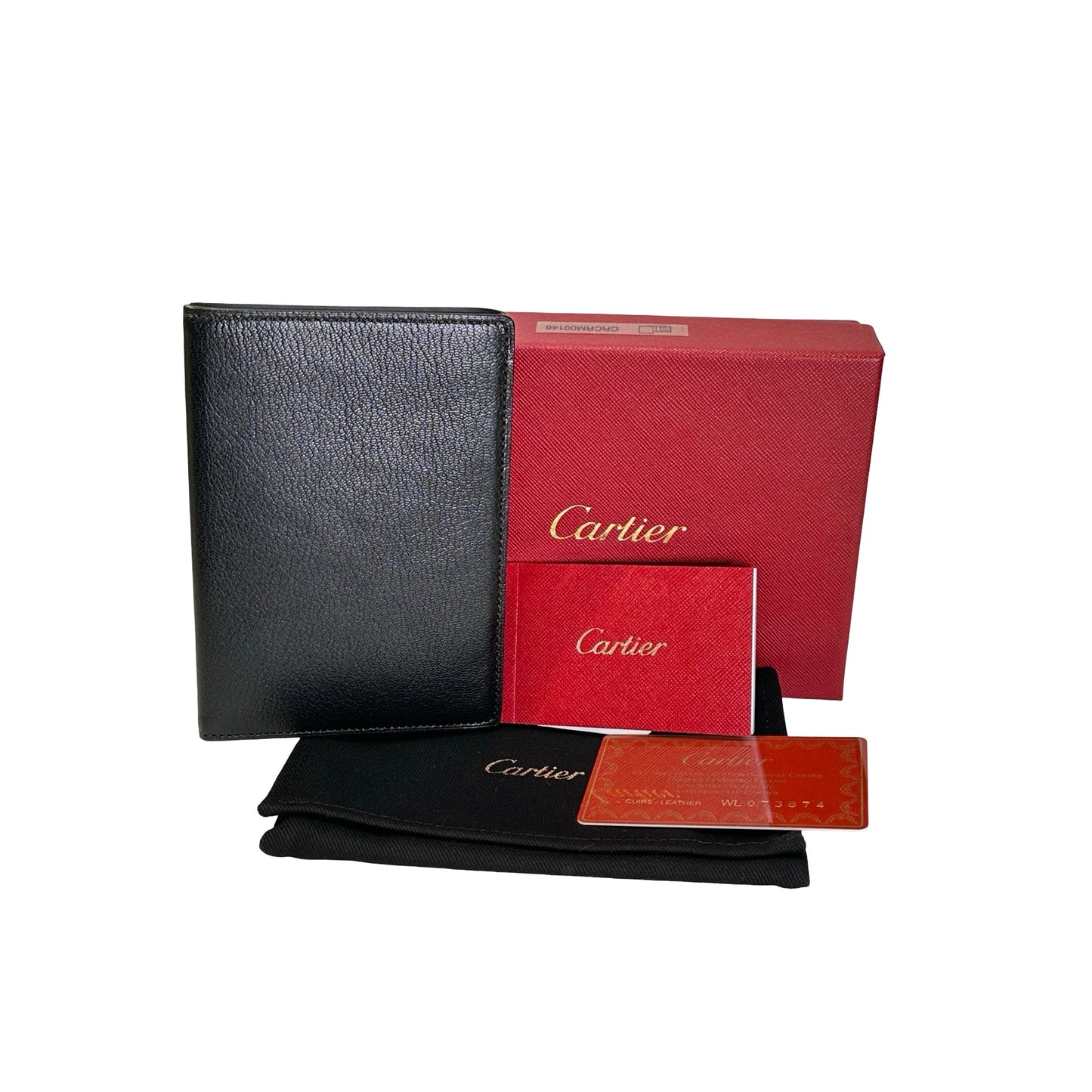 CARTIER Grained Leather Grained Leather Cover Passport Case Black