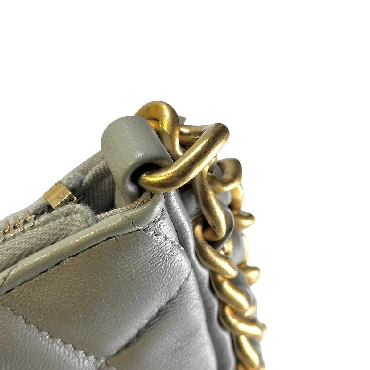 Used CHANEL Lambskin 23B Chain Around Hobo Bag Large Chain shoulder bag Grey GHW