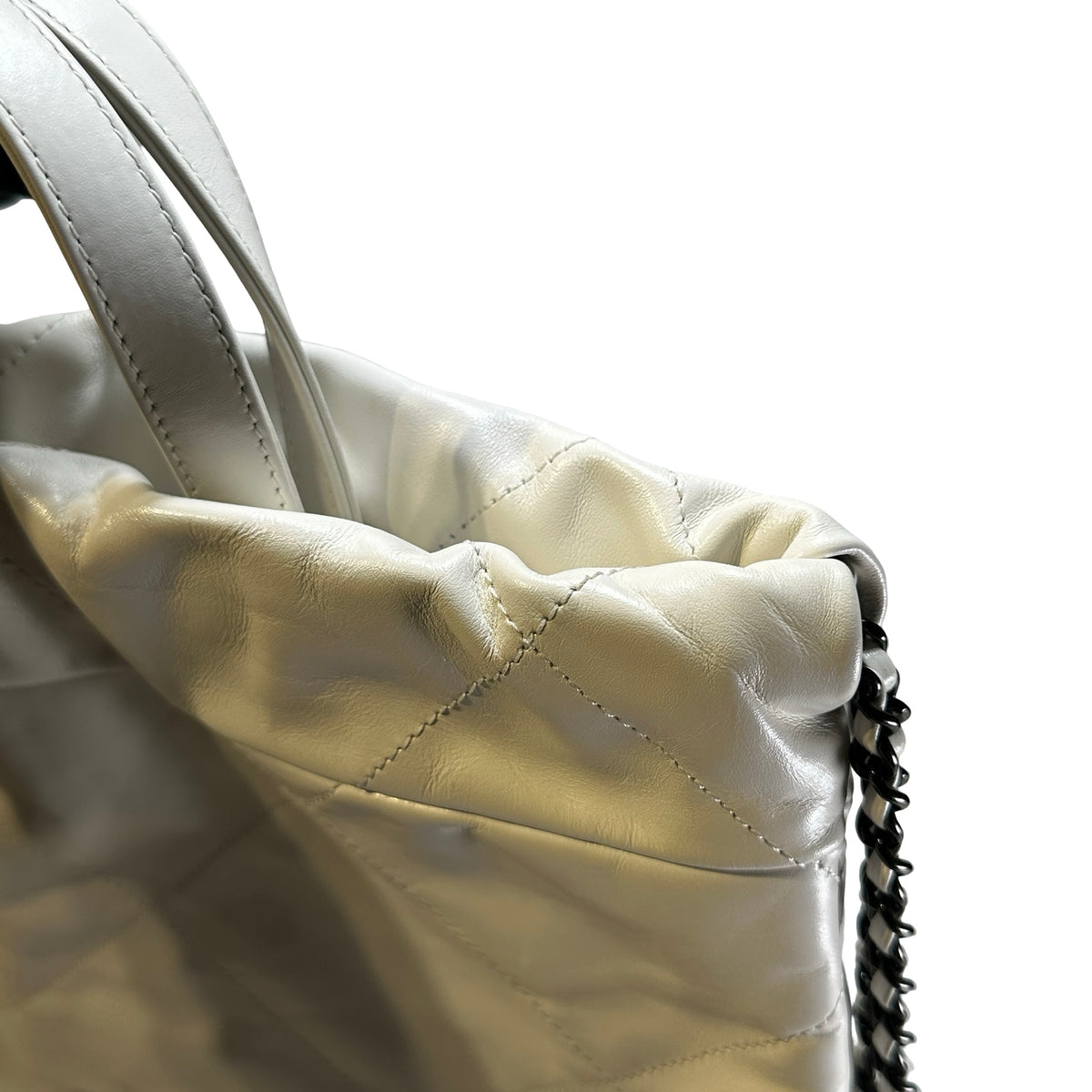 Used CHANEL Shiny Calfskin 25B 22 Small Backpack Backpack White Black HW