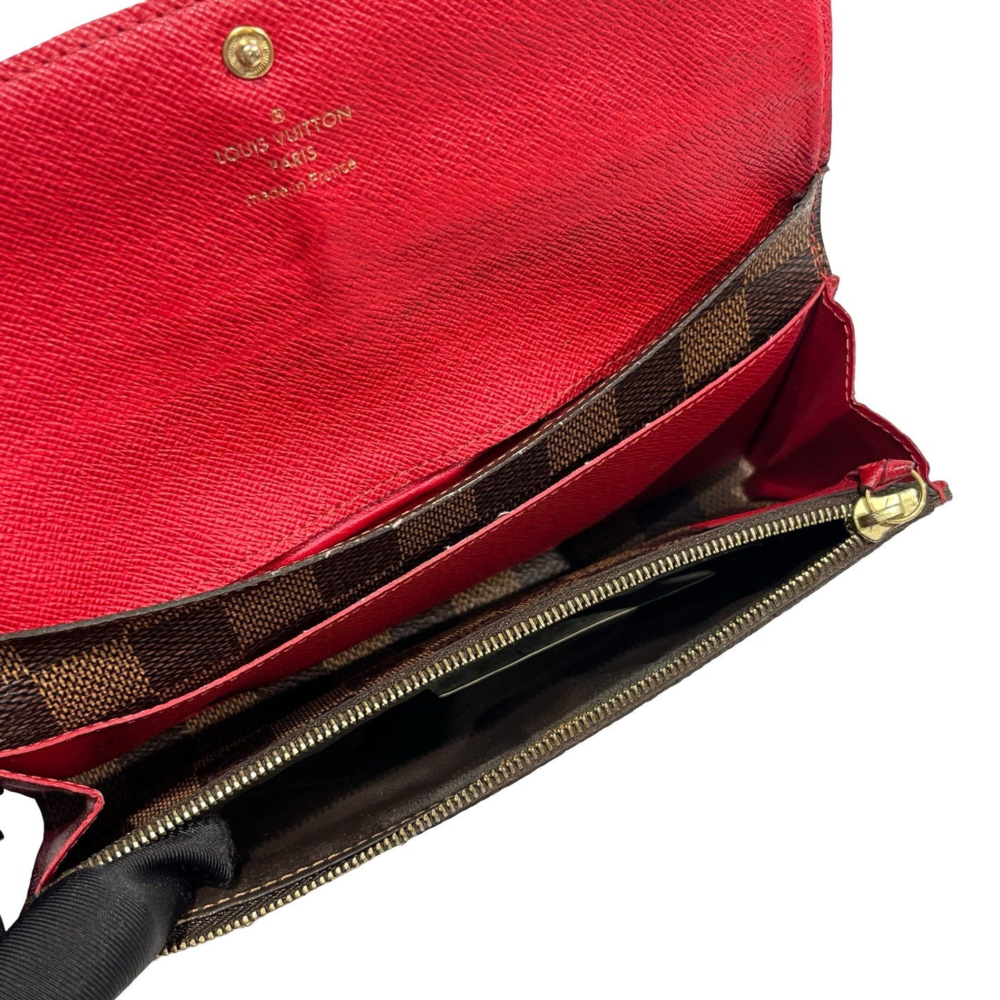 Used LOUIS VUITTON Damier Ebene Portefeuille Emilie Long wallet Brown Red