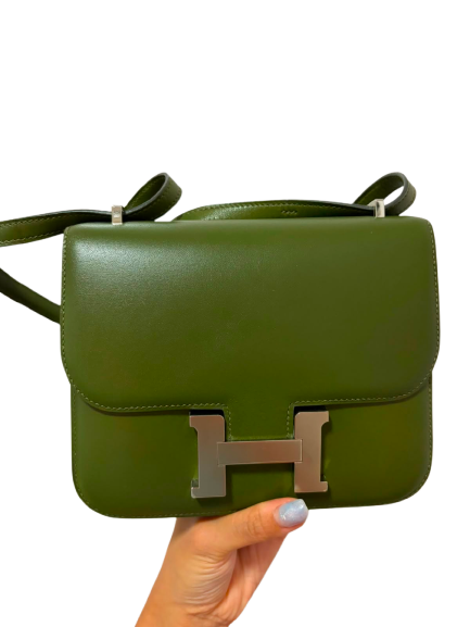 Used HERMES Tadelakt Calfskin Contance Mini 19 Shoulder Bag 6H Vert Veronese PHW