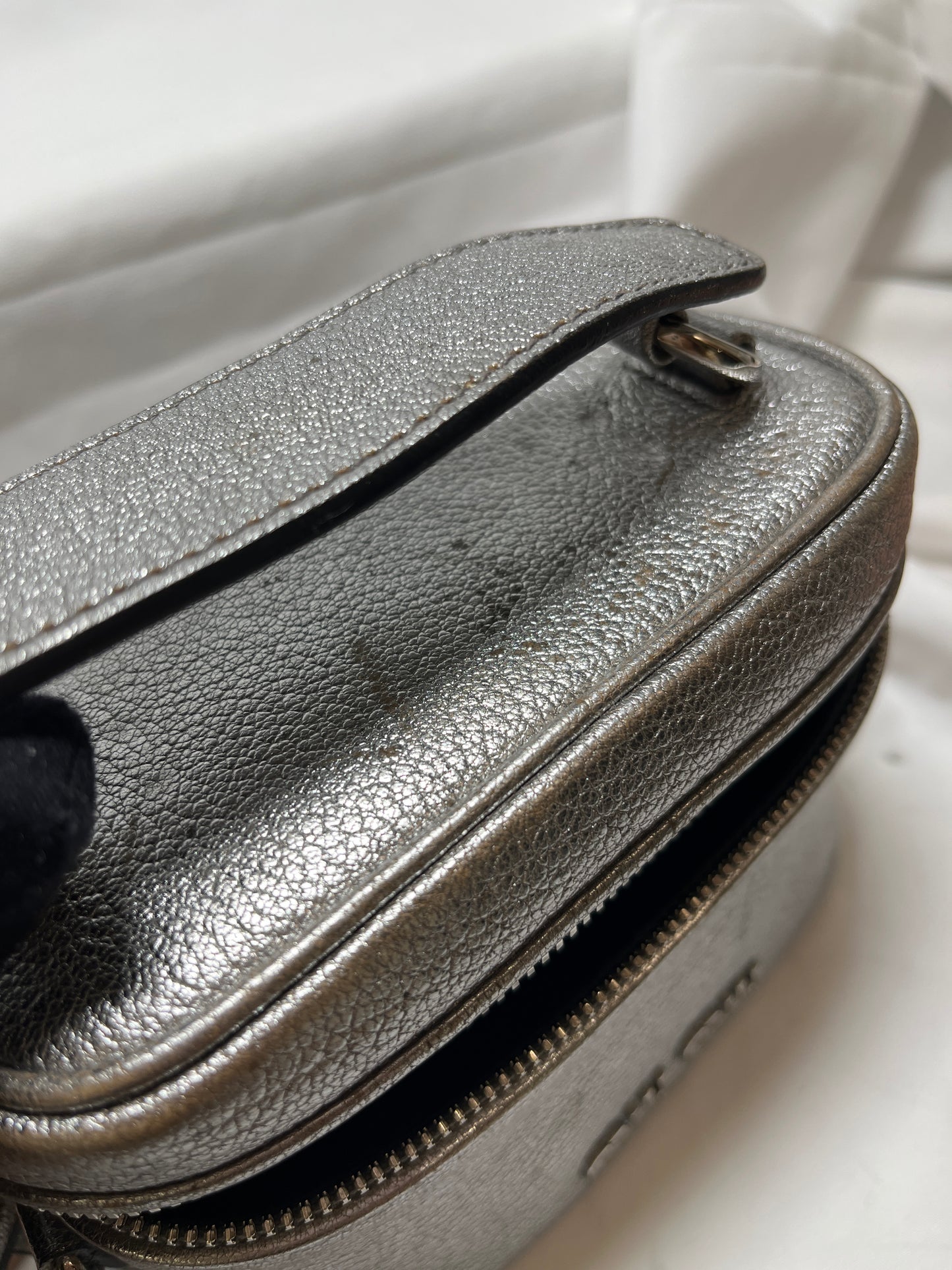 Used Miu Miu Calfskin Leather Vanity Bag Crossbody Bag Silver PHW